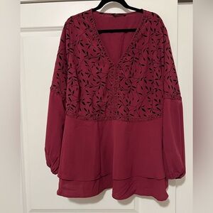 Wine colored fit and flare plus size top